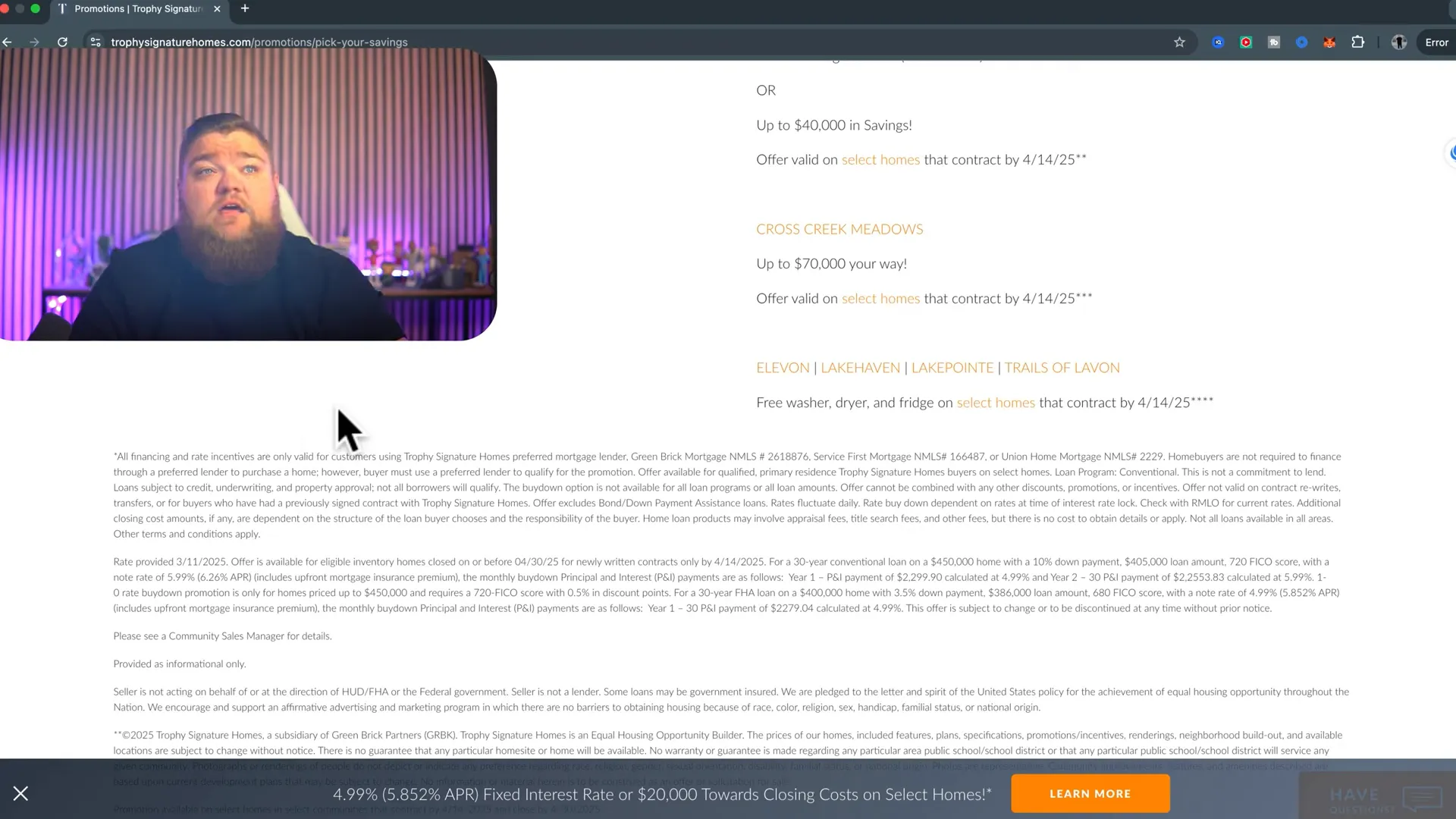 Trophy fine print requiring preferred lender and credit score example