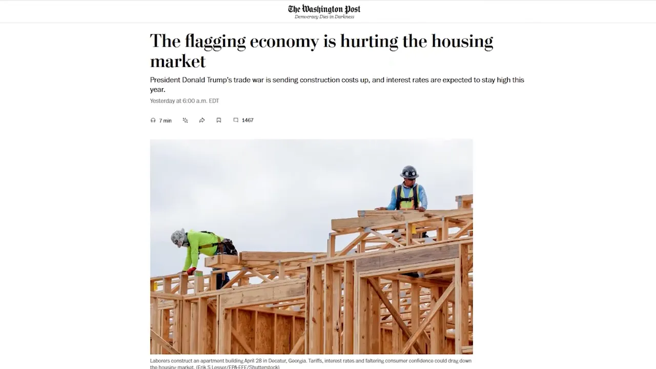Newspaper article headline reading The flagging economy is hurting the housing market