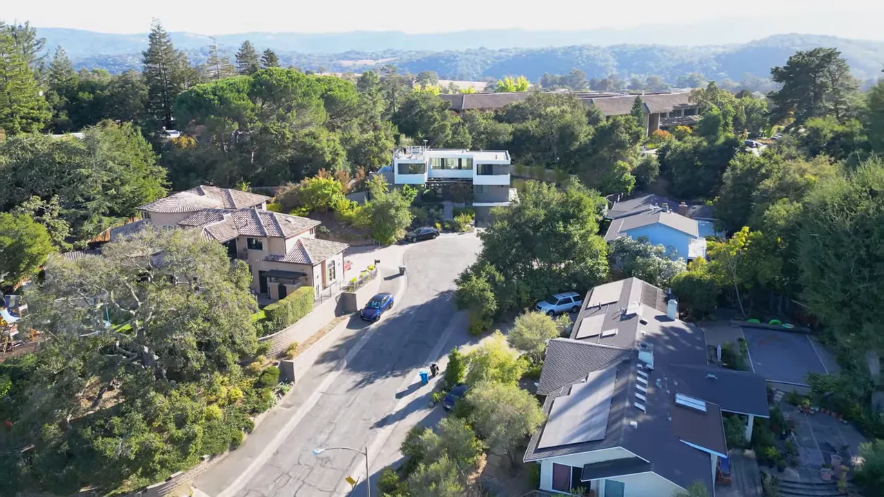 Aerial view of homes in a California neighborhood landscape