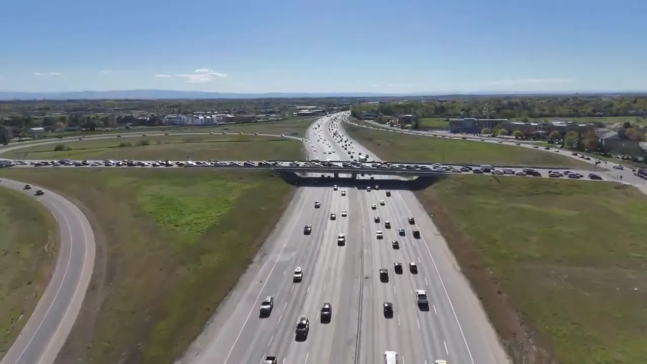 Aerial view of roadway and traffic near Mountain Home Idaho