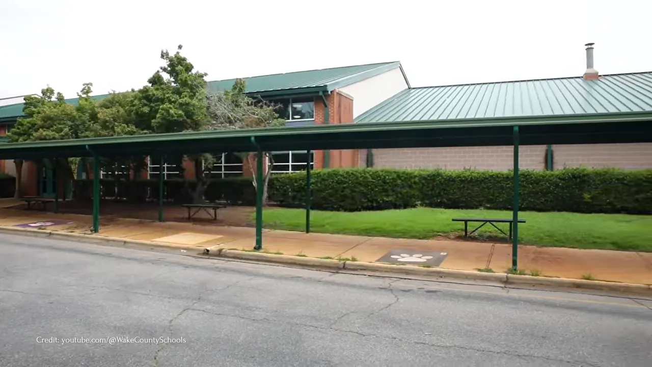 Campus building and covered walkway at a school in Cary, North Carolina