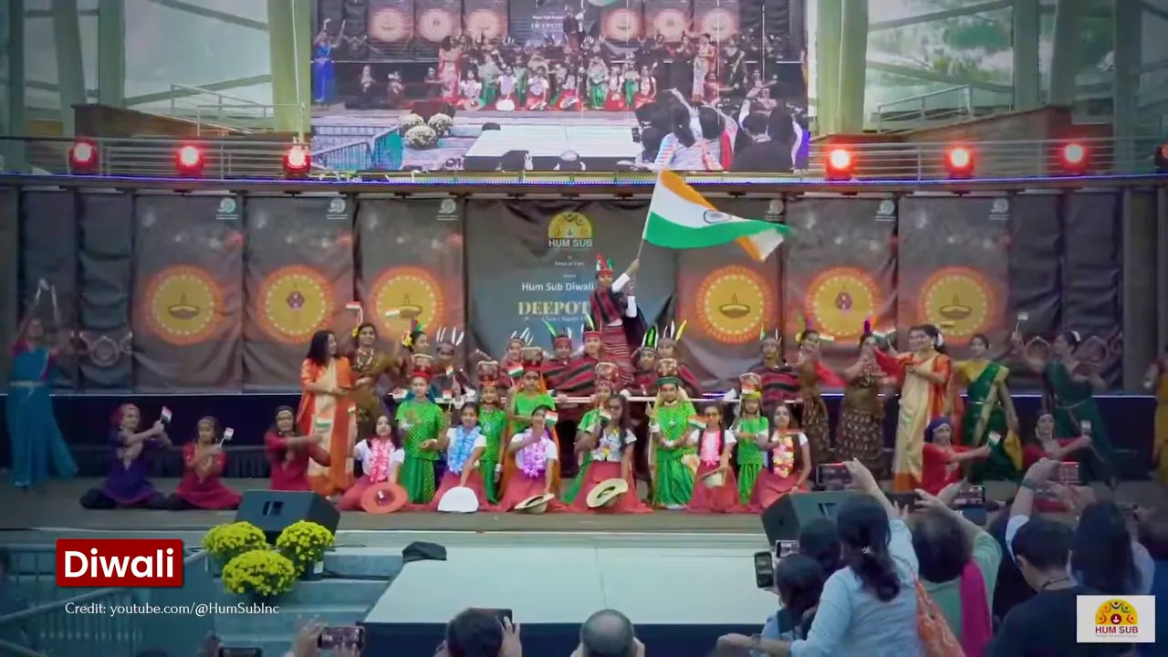 Diwali festival performance stage with performers and audience in Cary, North Carolina