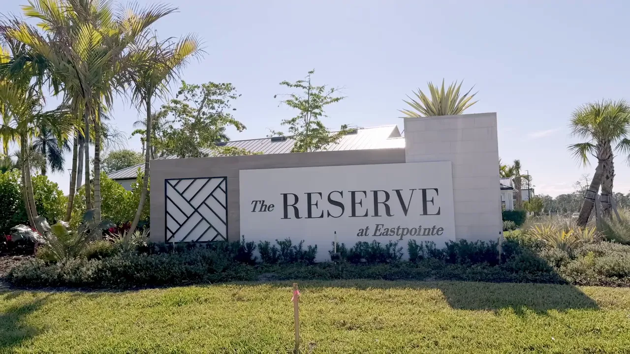 Monument sign reading The Reserve at Eastpointe surrounded by landscaping