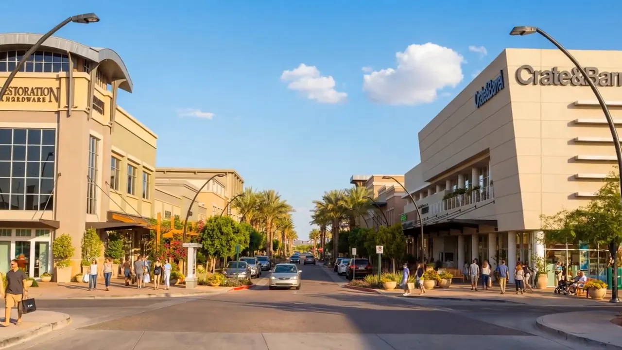 Street view between modern storefronts at Scottsdale Quarter