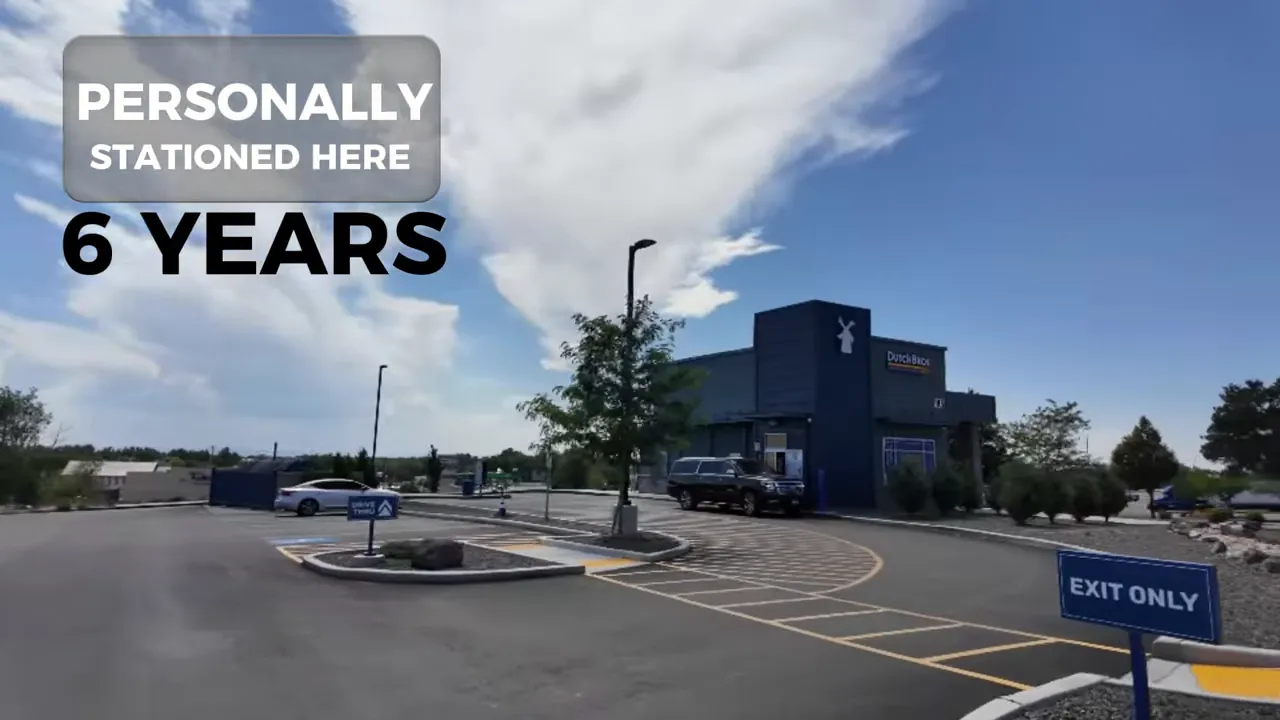 Mountain Home Air Force Base area with buildings and road signage
