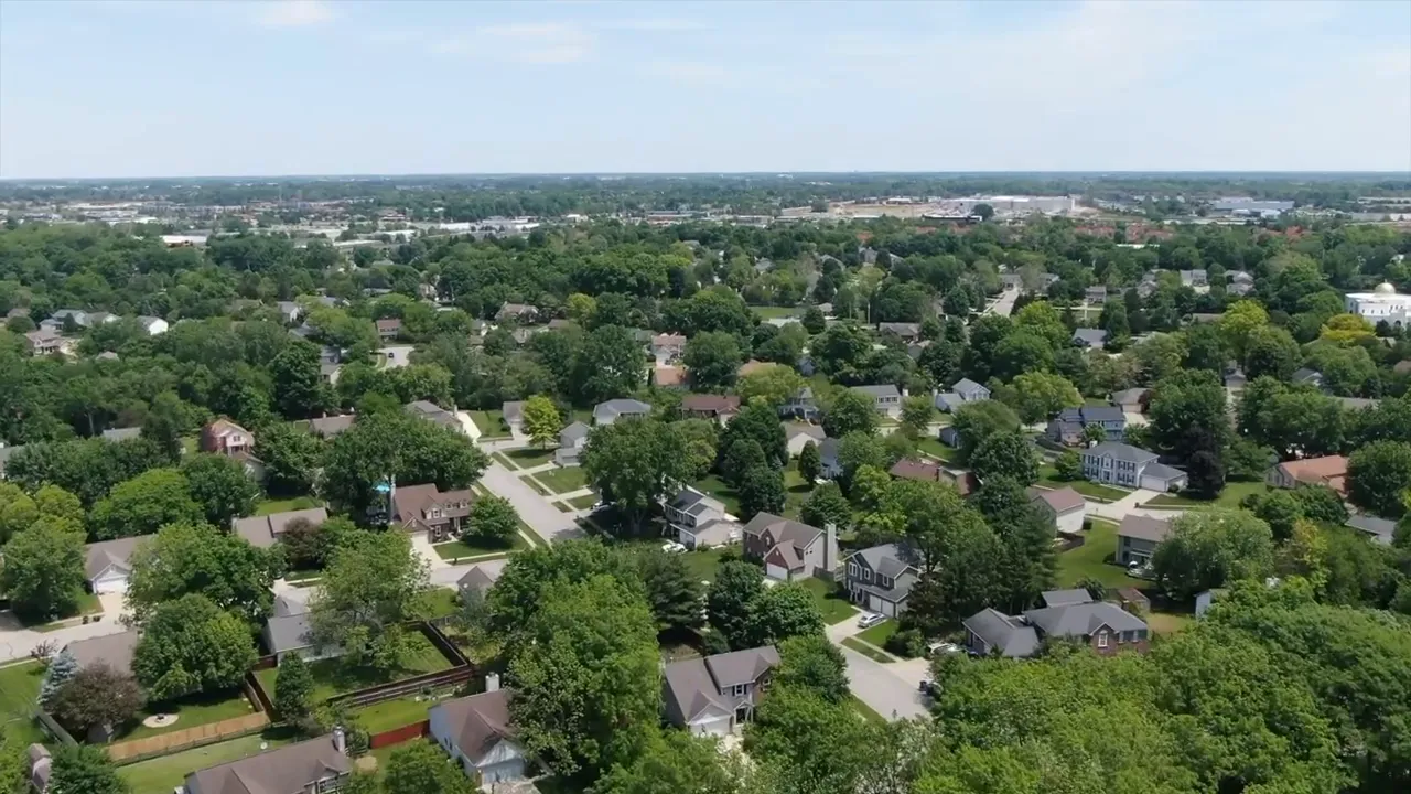 Aerial view of suburban neighborhoods in Fishers, Indiana