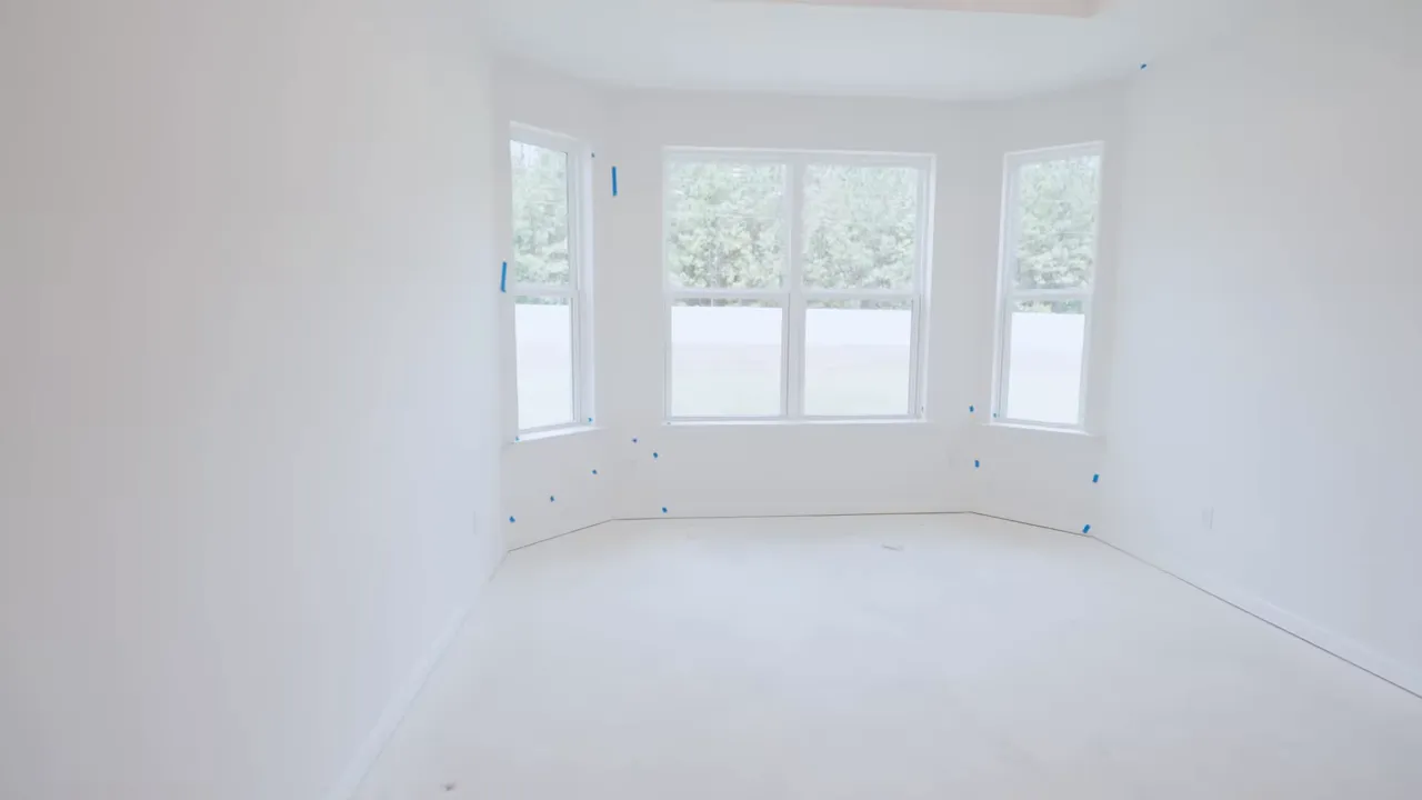 Bright room with large windows and clean white walls in a new construction home