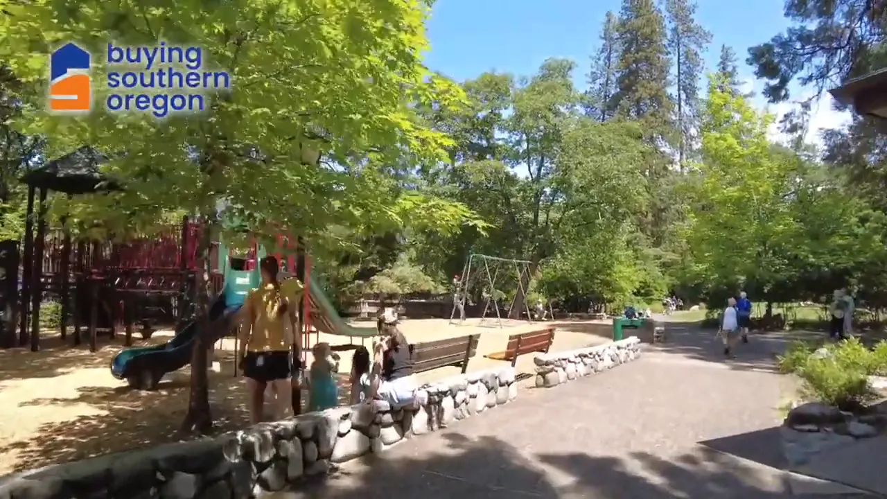 Playground area with benches and walking path in the park