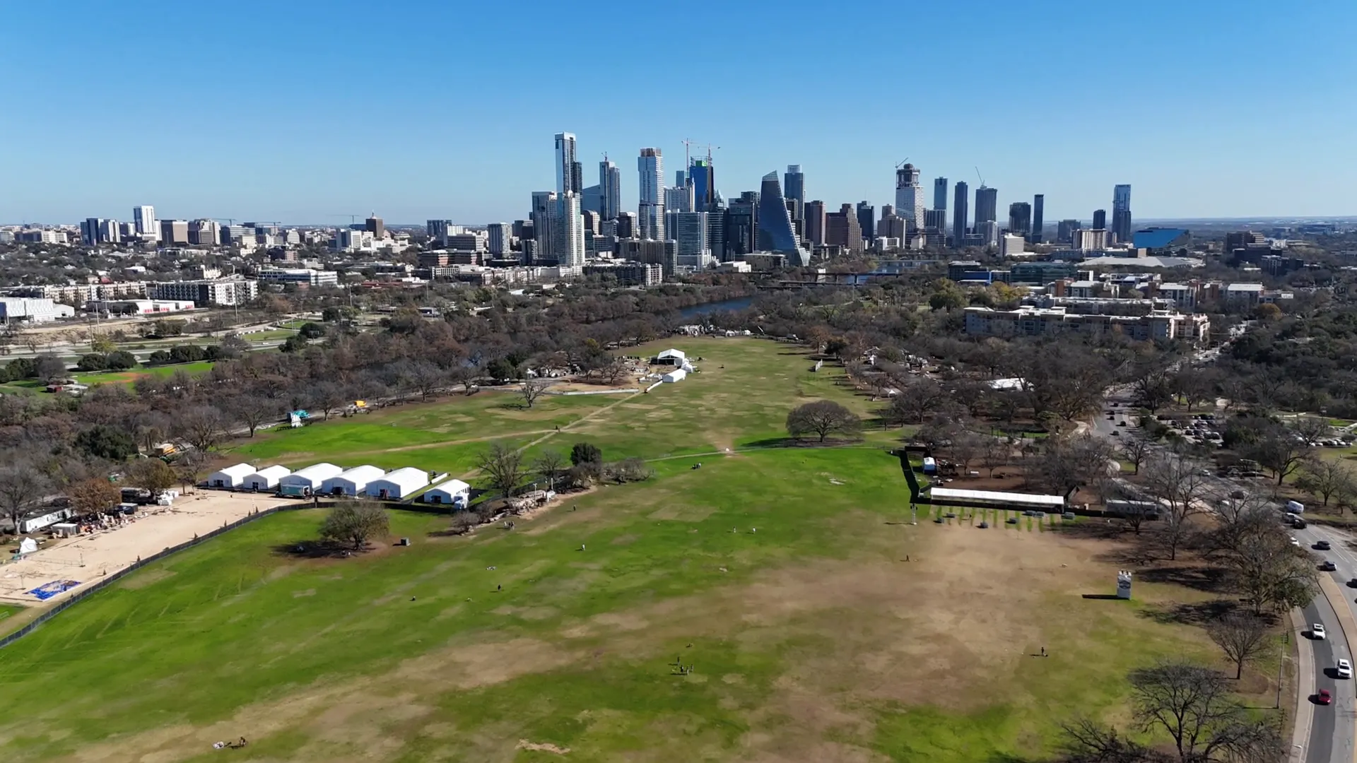 Zilker Park with skyline views