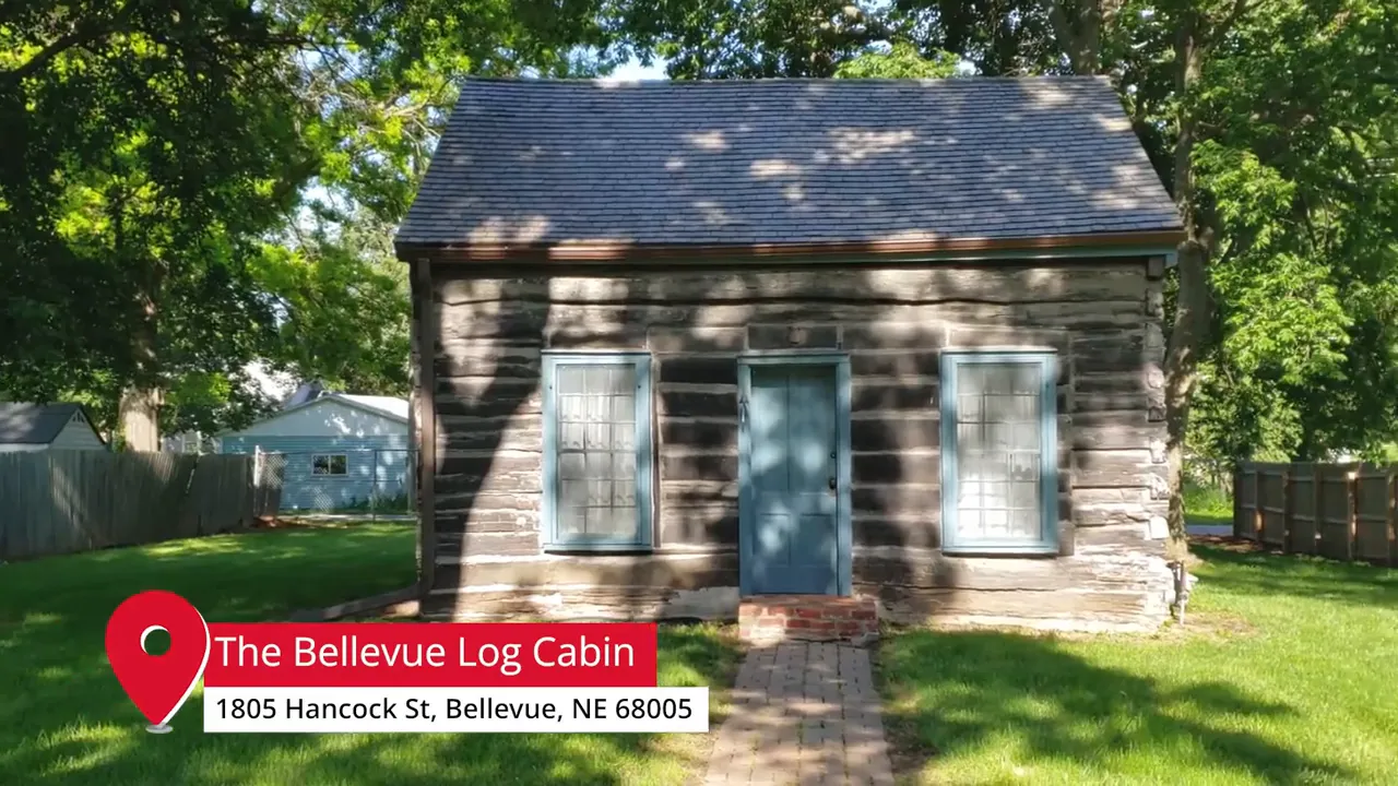 The Bellevue Log Cabin historic landmark at 1805 Hancock Street in Bellevue, Nebraska