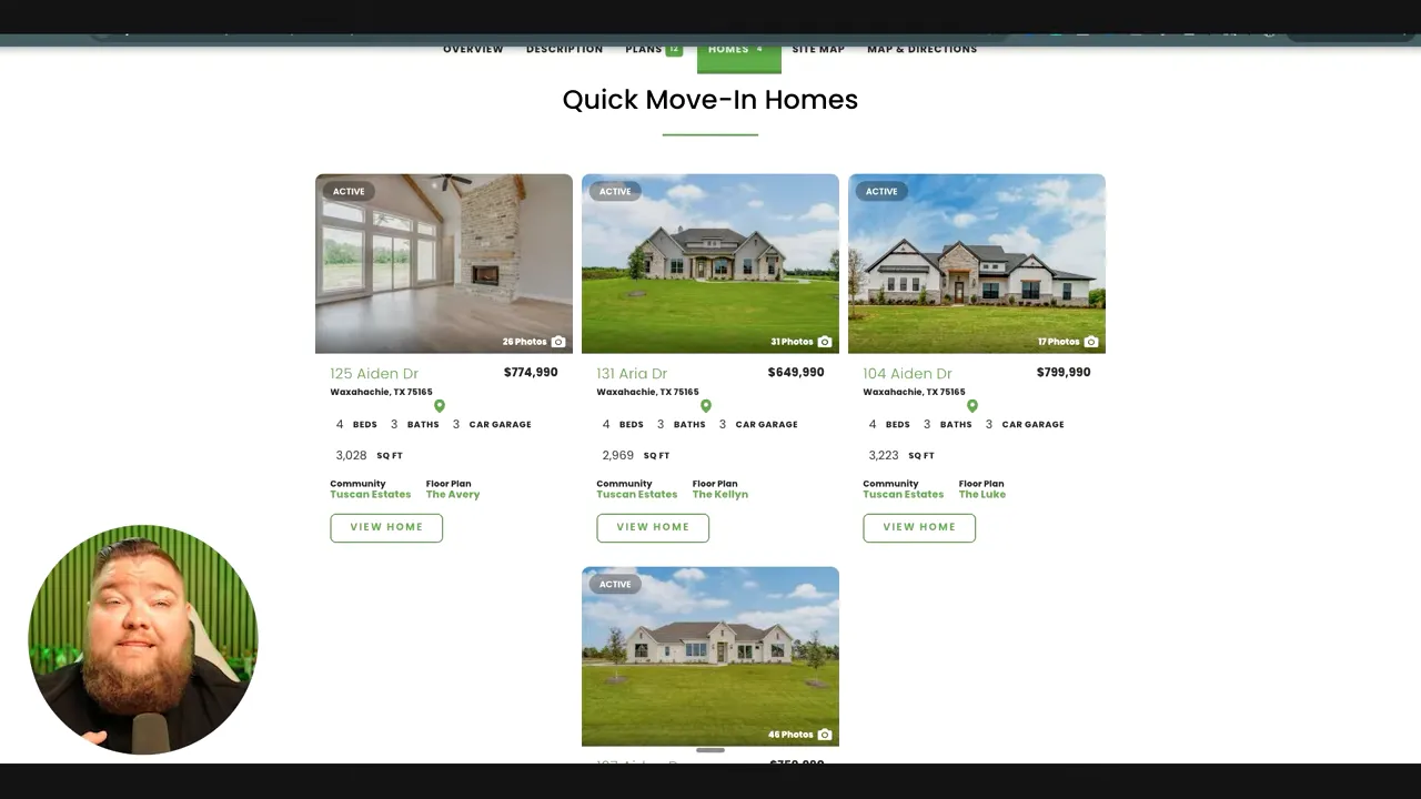Tuscan Estates quick move-in homes overview with prices and floor plan highlights