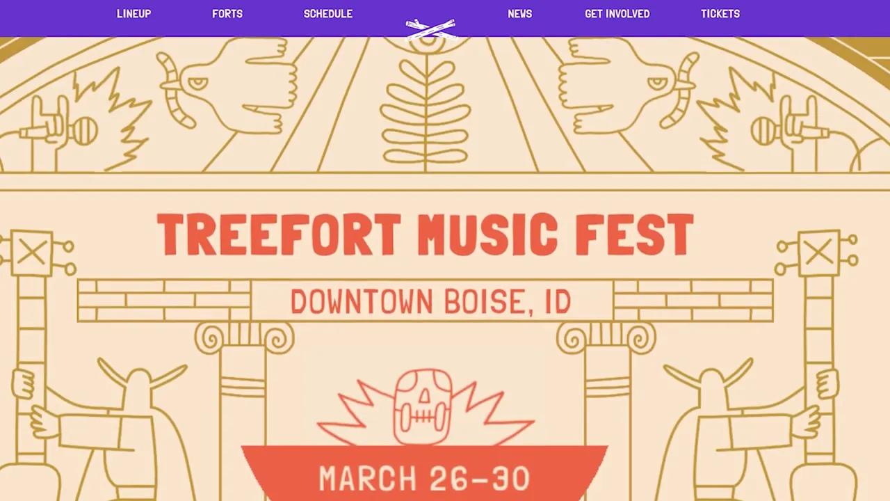 Treefort Music Fest website showing downtown Boise and March 26 to 30 2025 dates