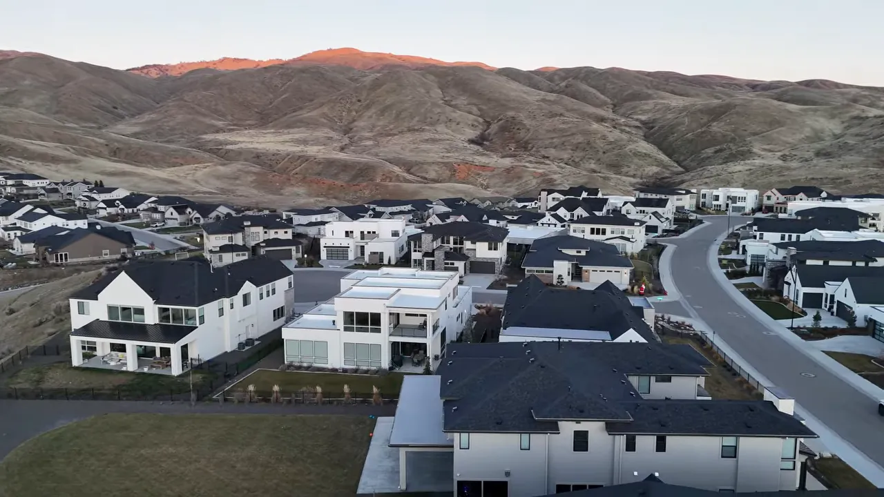Aerial view of expanding Boise-area housing development near hills