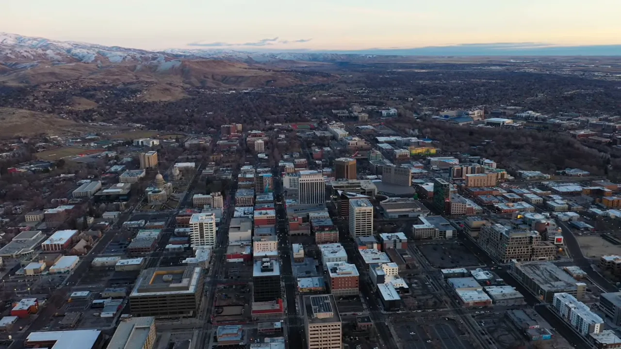 Aerial view of Boise and surrounding Treasure Valley neighborhoods
