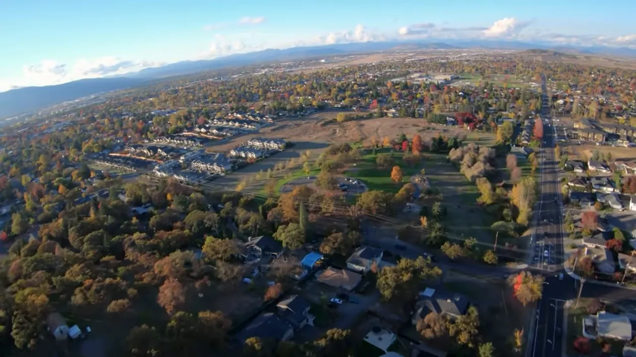 Aerial view of Portland Oregon suburban neighborhoods and parkland
