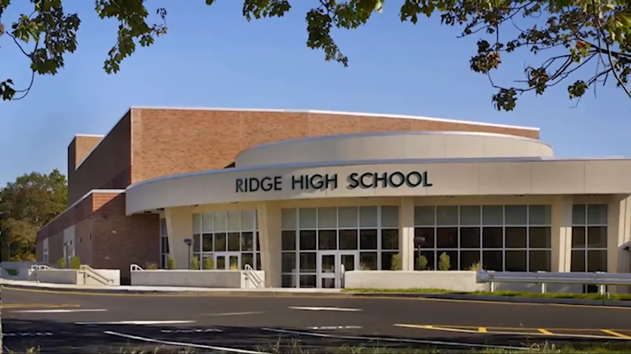 Bernardsville area school building facade with the Ridge High School sign