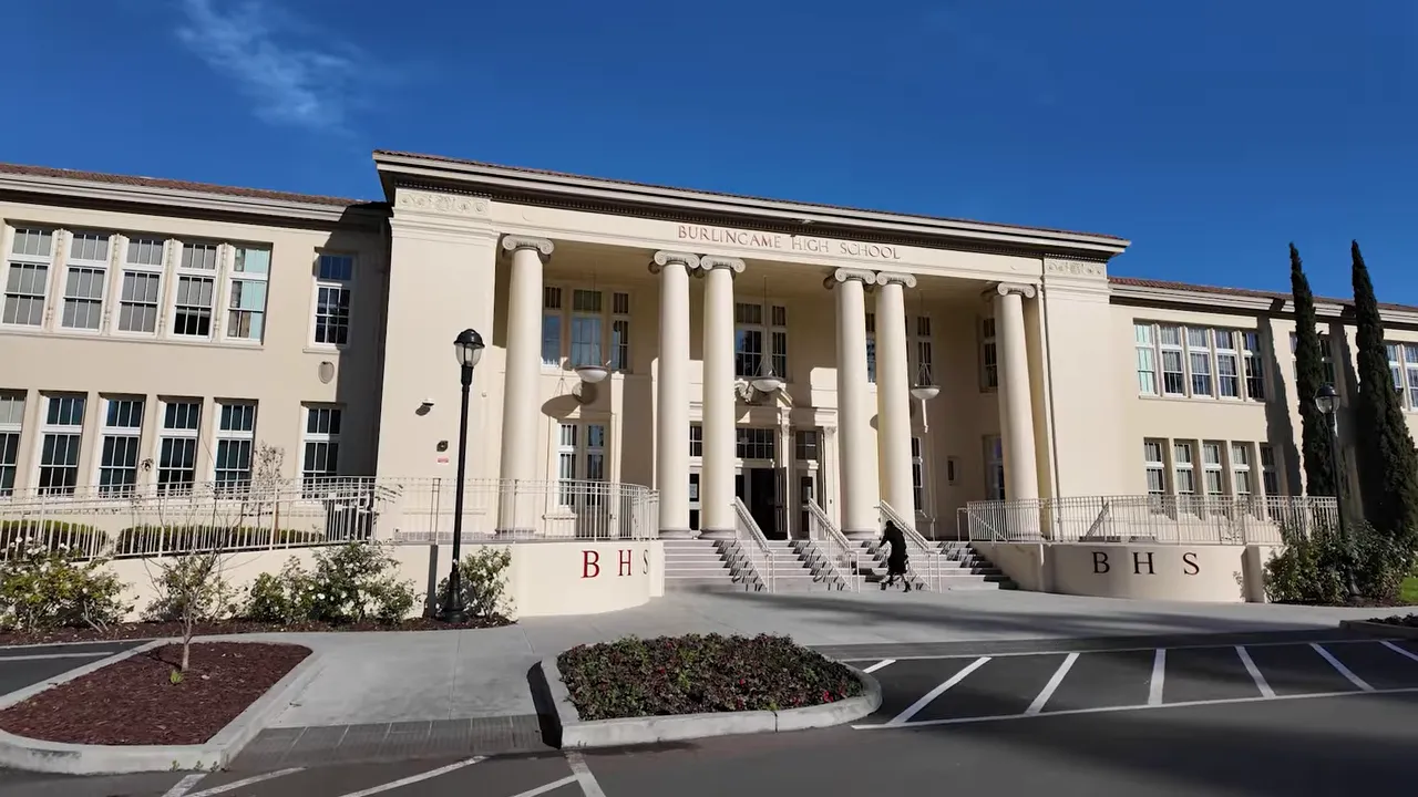 Burlingame High School building exterior with columns
