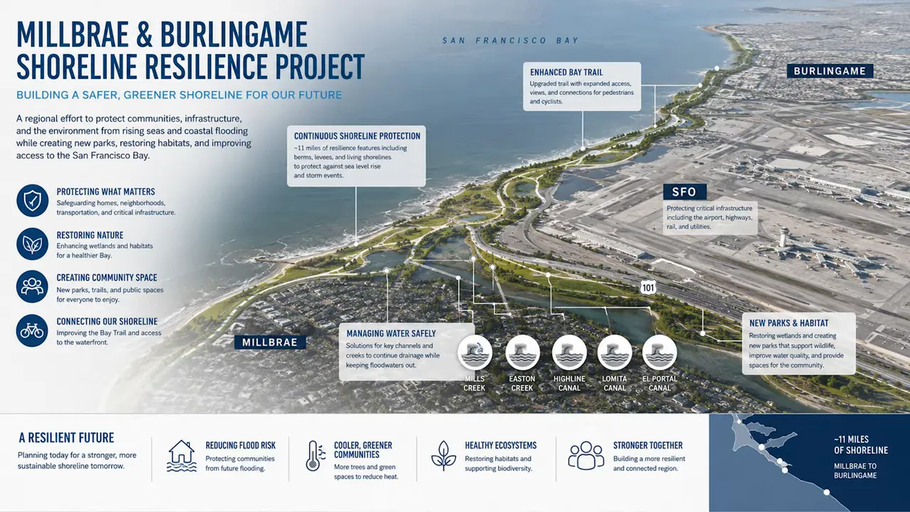 Map graphic for the Millbrae and Burlingame Shoreline Resilience Project
