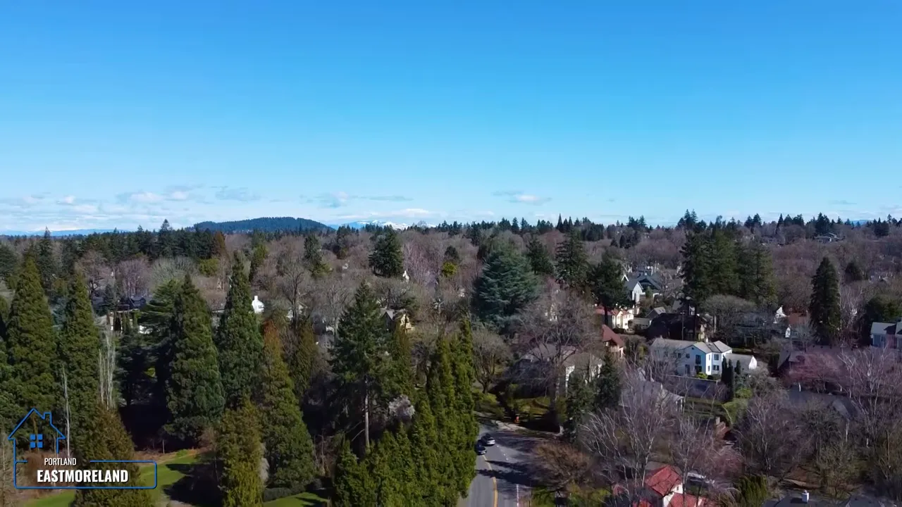 Title card labeled Eastmoreland over an aerial neighborhood image
