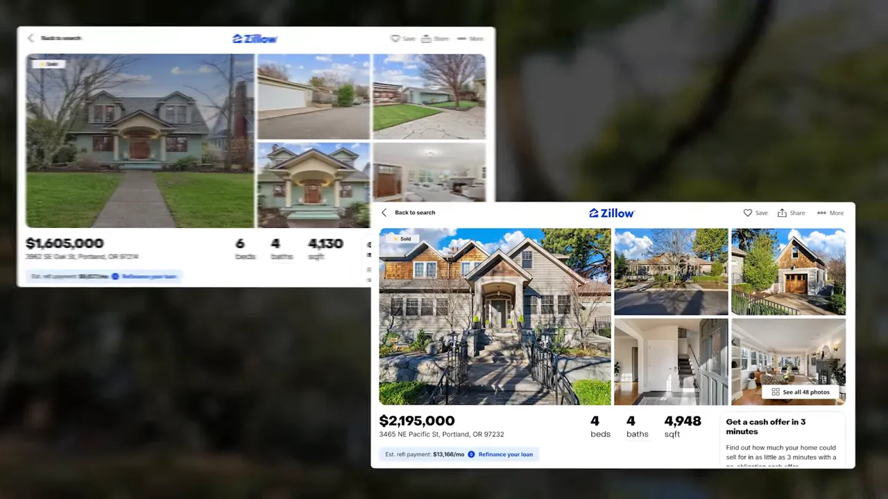 Two property listing cards showing Laurelhurst homes at different price points
