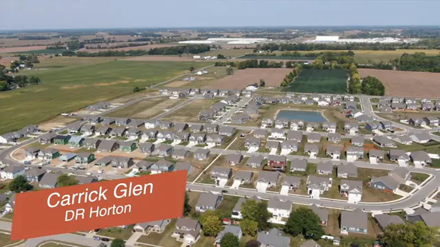 Aerial view of Carrick Glen neighborhood surrounded by farmland