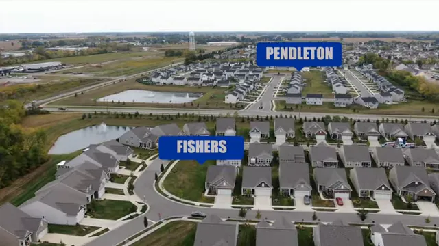 Aerial view of neighboring subdivisions labeled Fishers and Pendleton
