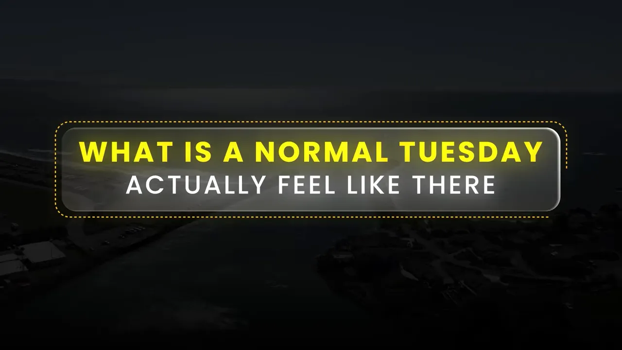 Oregon coast beach with text asking what a normal Tuesday feels like