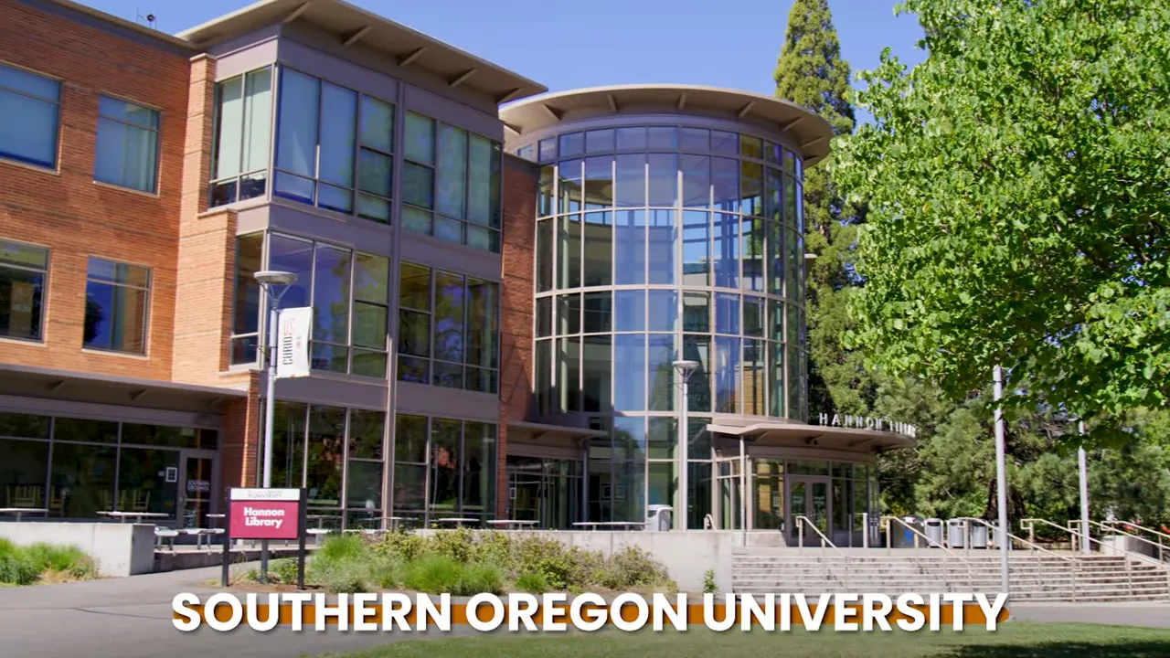 Southern Oregon University campus building with sign