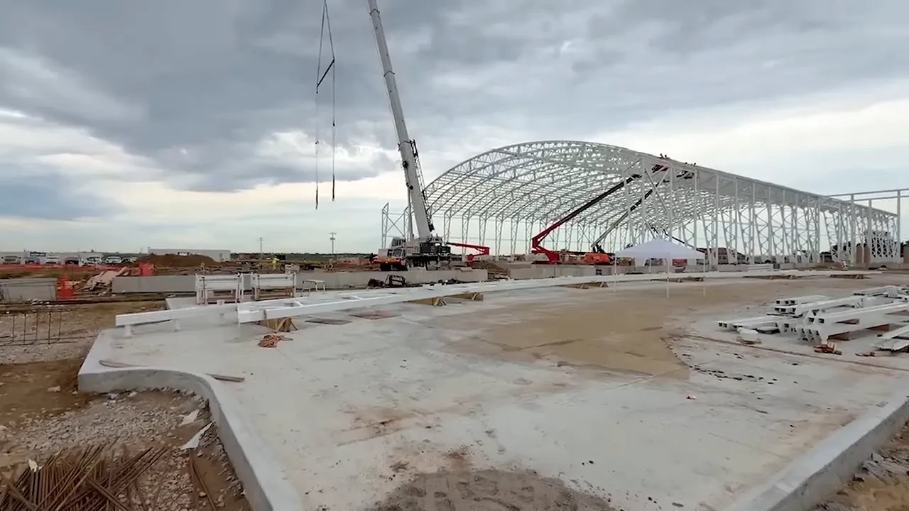 Steel frame structure under construction at Bellevue Bay site