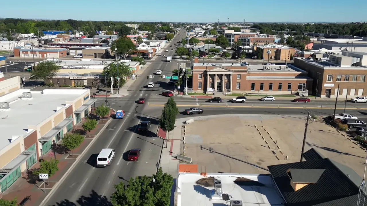 Aerial view of North Nampa road network and buildings