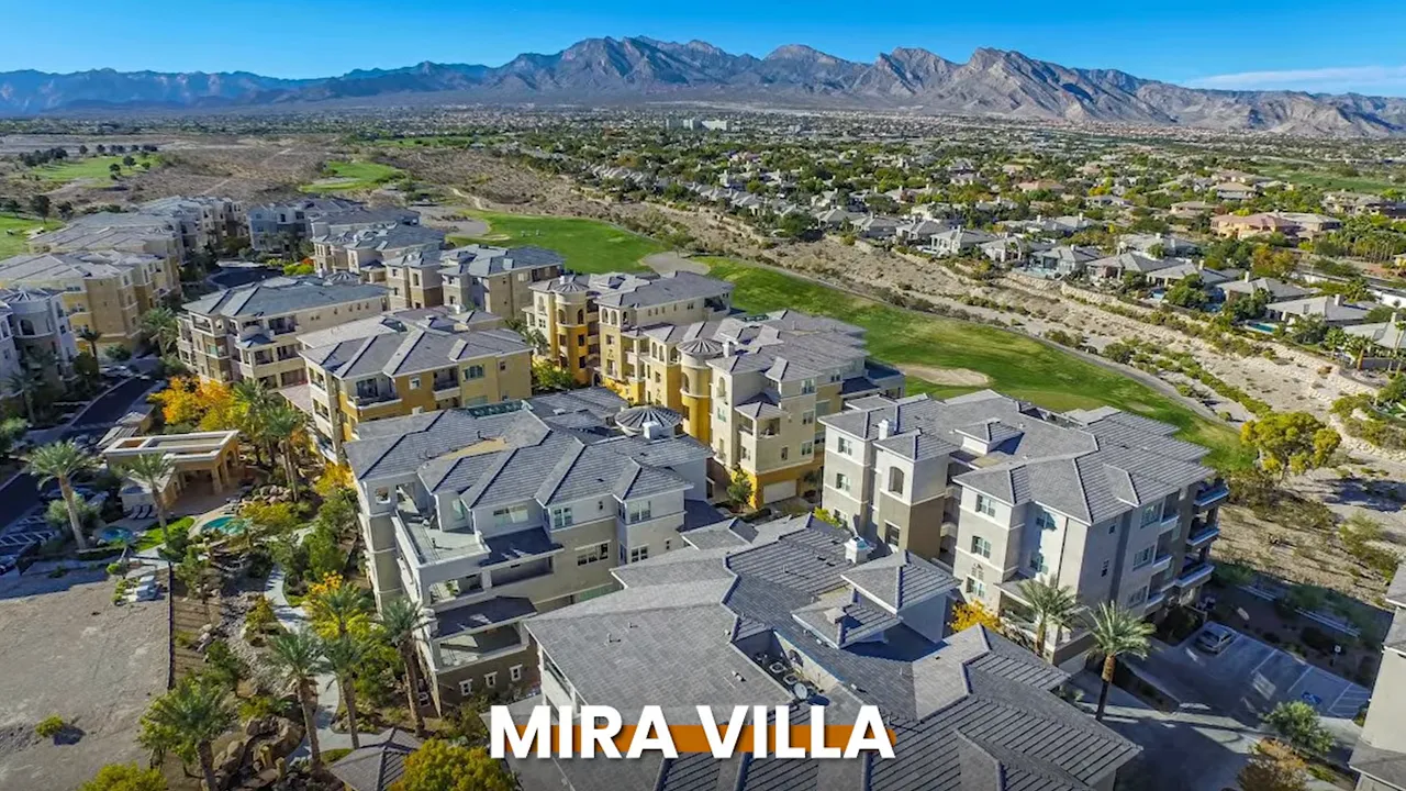 Aerial views labeled Mira Villa showing luxury condominium buildings