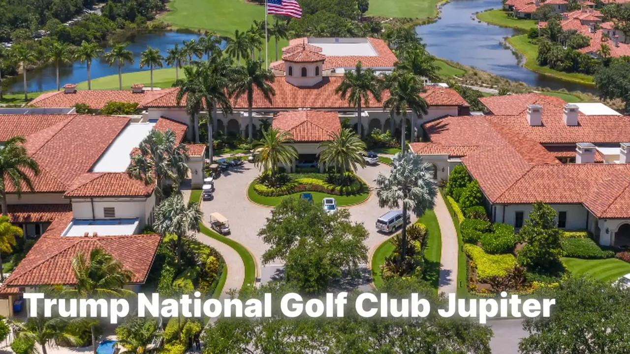 Aerial view of Trump National Golf Club Jupiter with clubhouse and surrounding homes