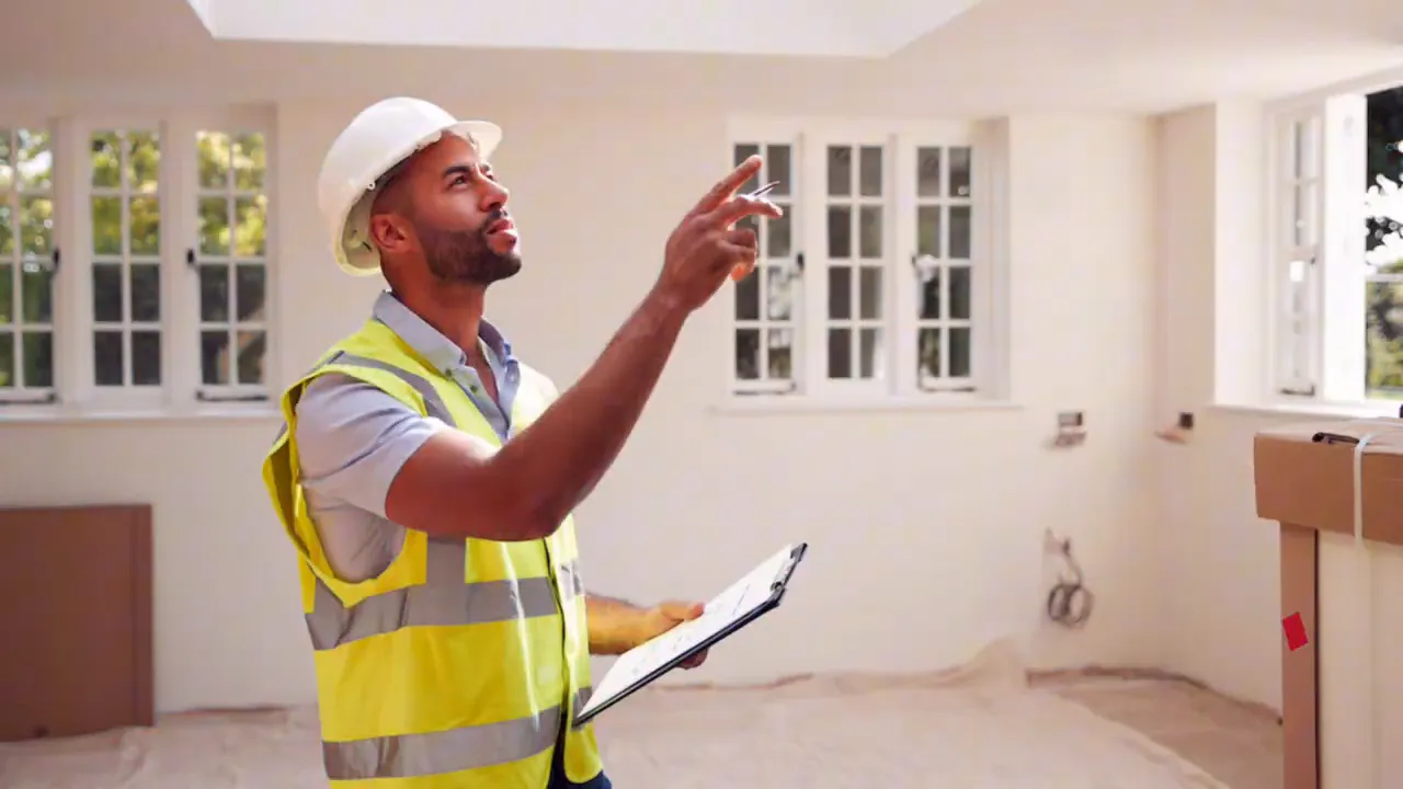 Home inspector or construction professional reviewing details inside a new home
