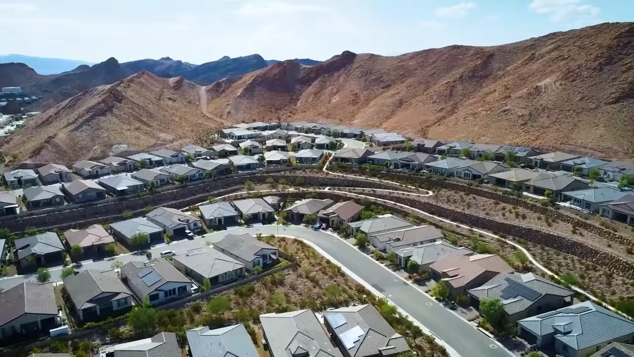 Aerial view of homes and streets in the Lake Las Vegas area