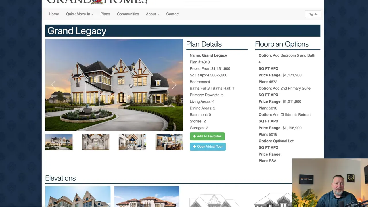 Grand Homes Grand Legacy plan details slide for Park Place in Prosper TX