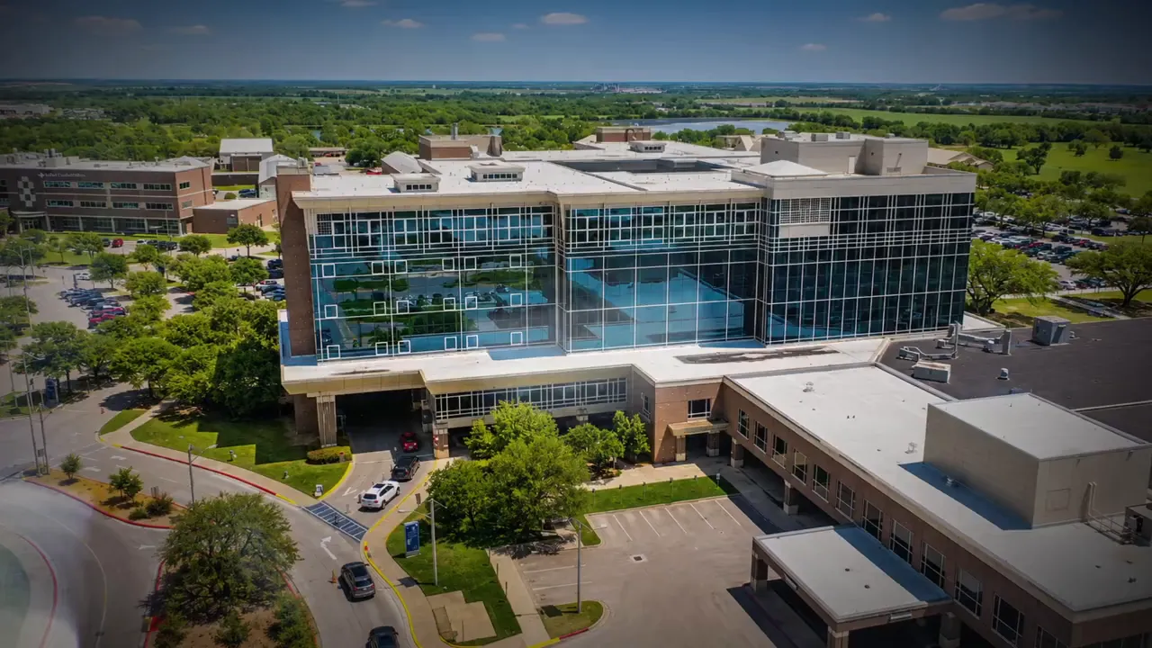 Aerial view of a large modern medical complex