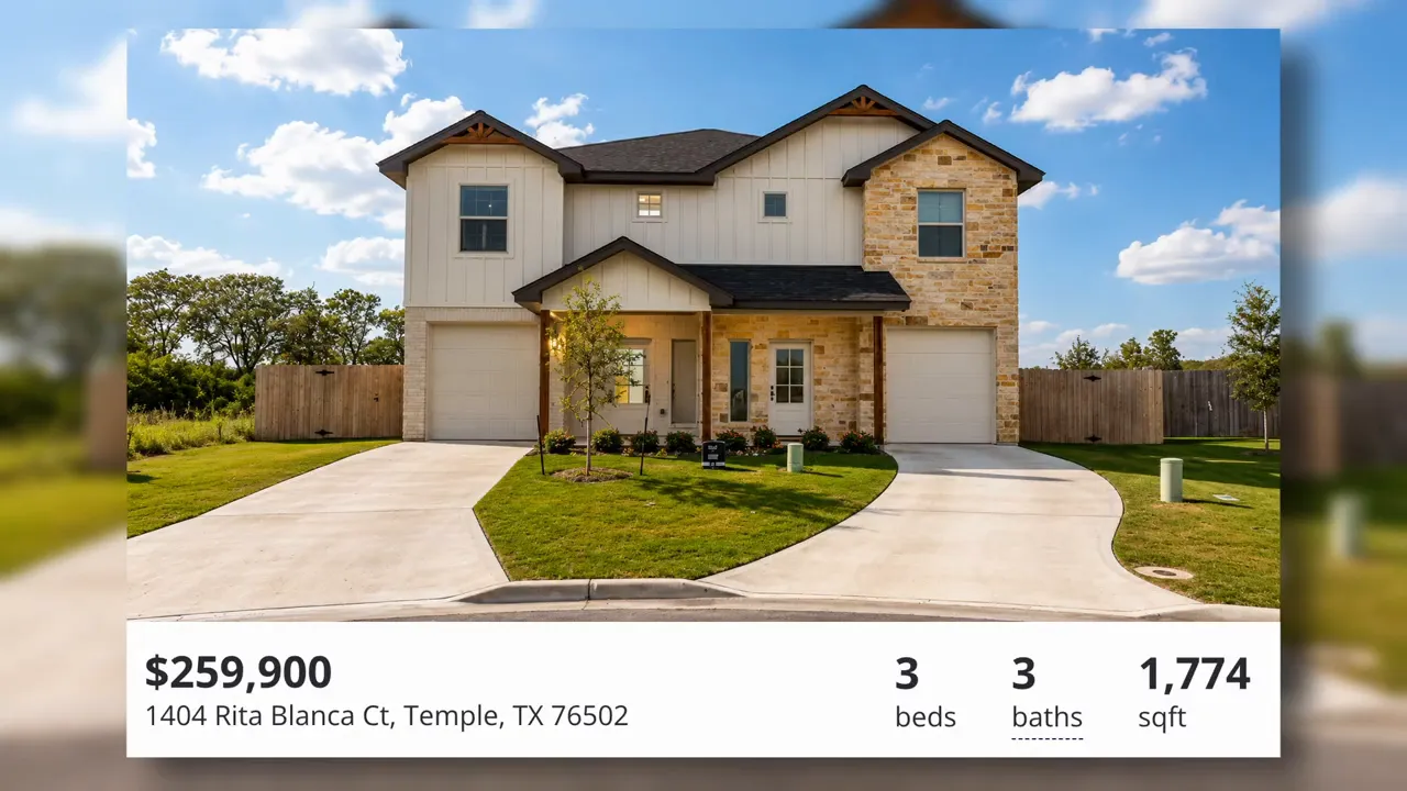 Home listing graphic showing price bedrooms bathrooms and square footage