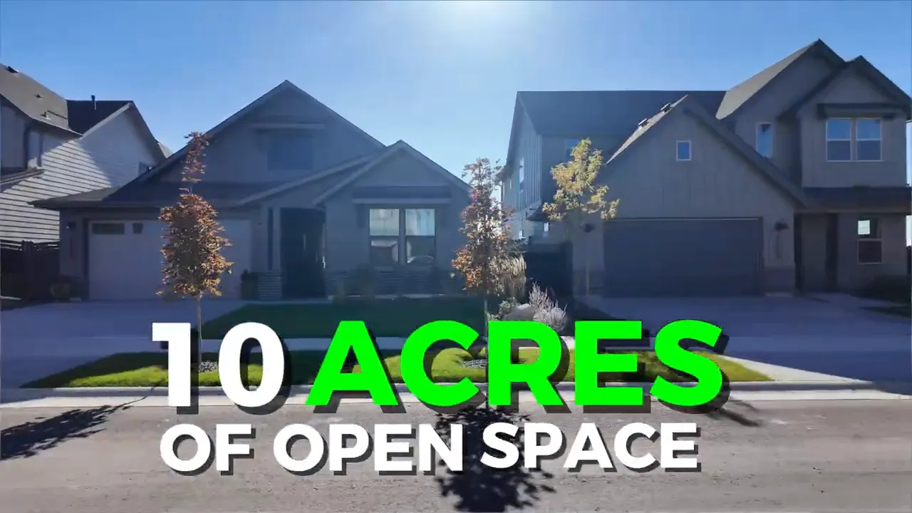 New homes with text showing 10 acres of open space