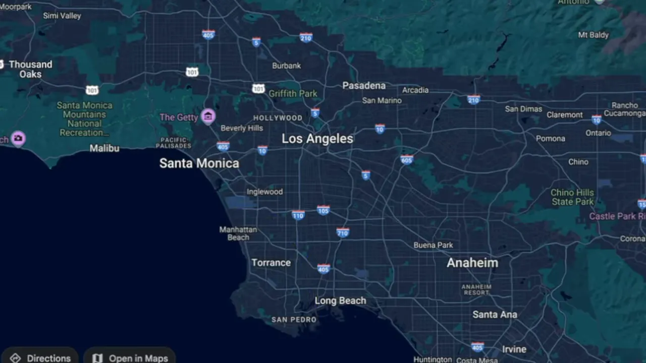 Color map showing South Bay and Los Angeles area boundaries