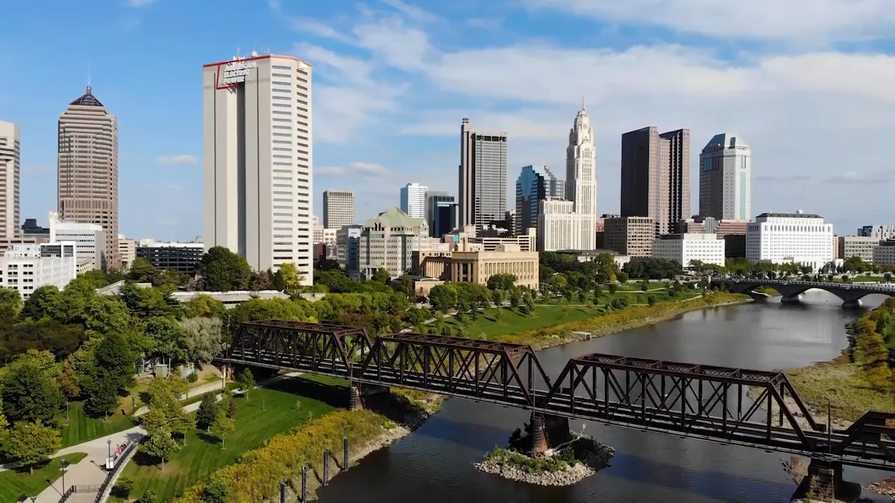 Aerial view of downtown Columbus skyline