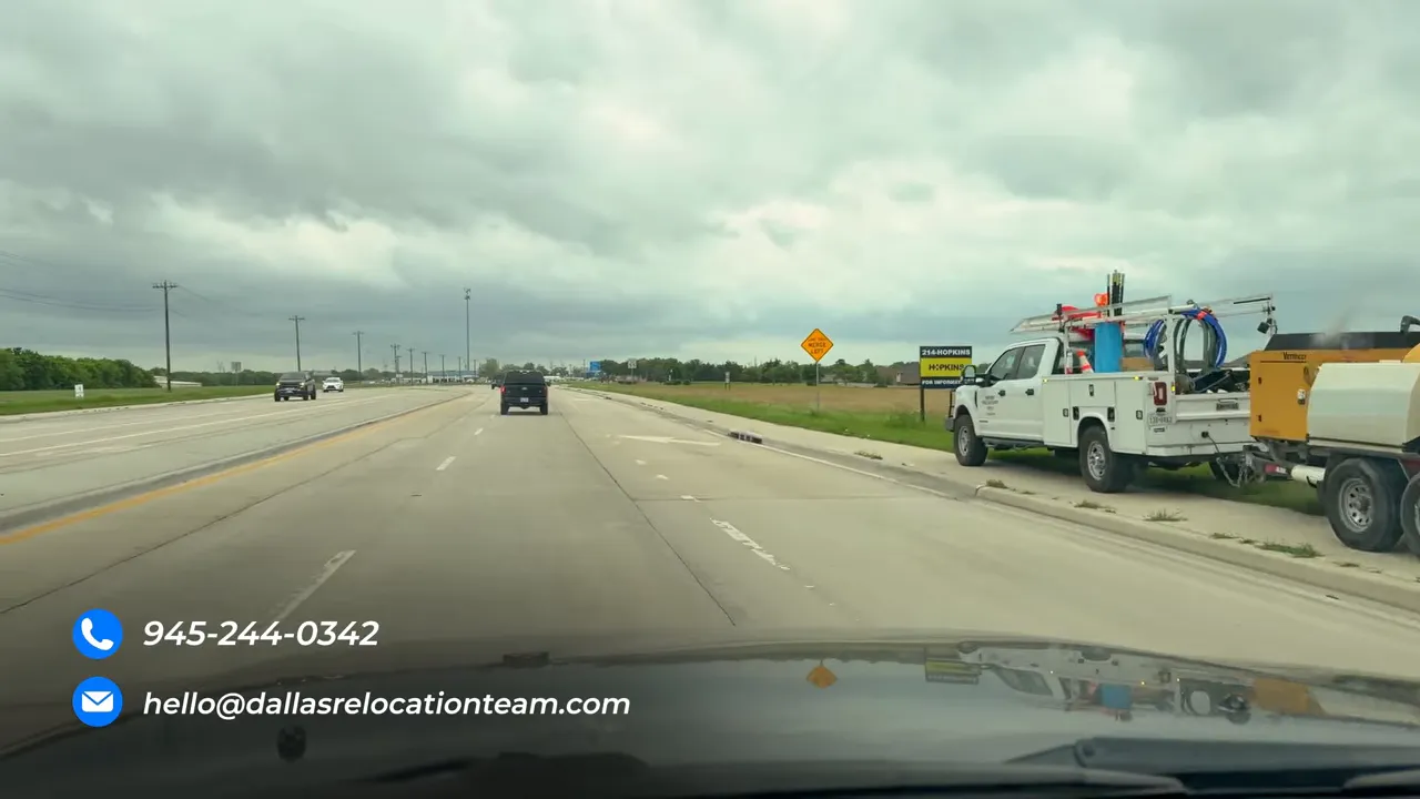View from a car on a highway with open lanes near Lavon TX heading toward Rockwall and Dallas