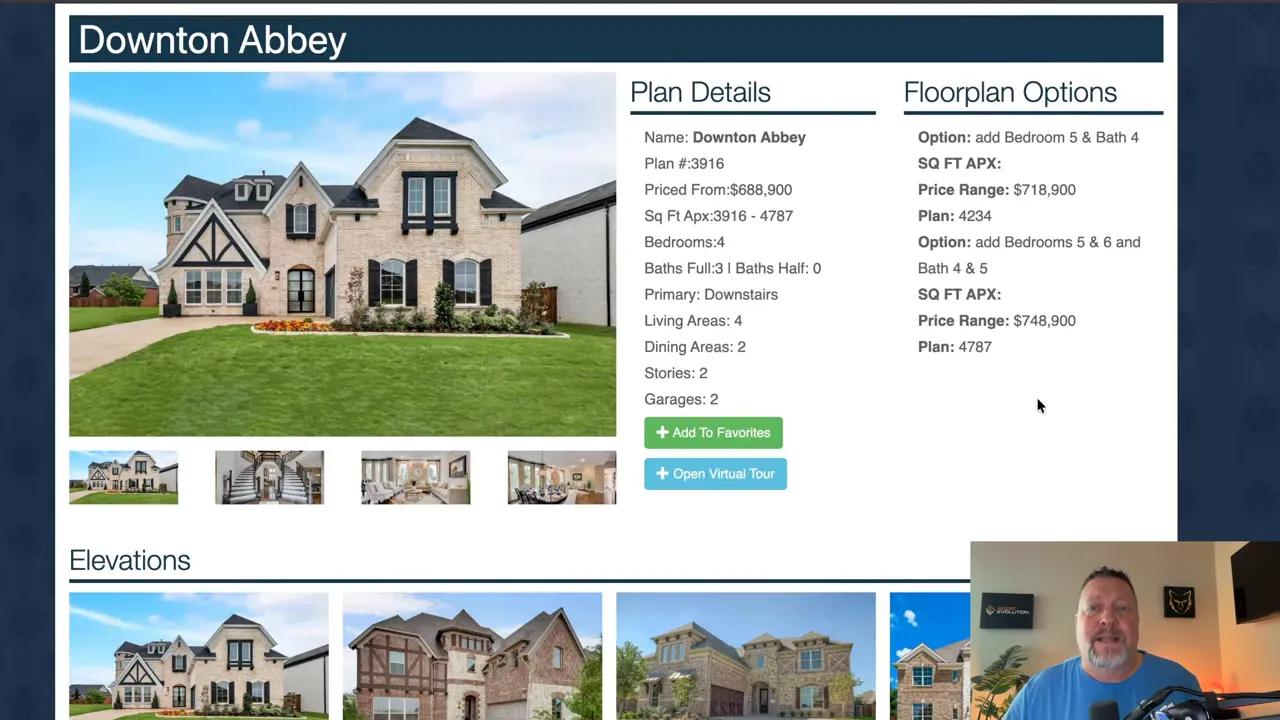 Downton Abbey Grand Homes plan page exterior and plan details from Creekside at Elevon