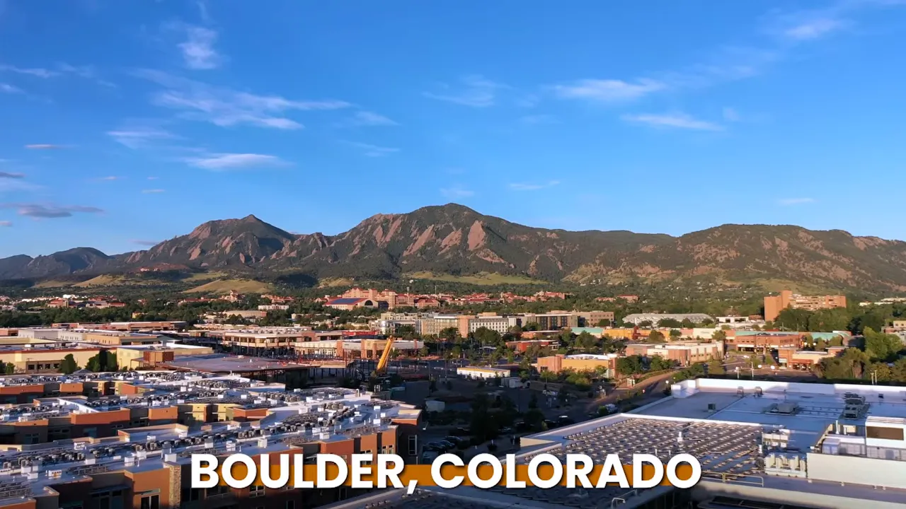 Aerial view of Boulder Colorado with mountains in the background
