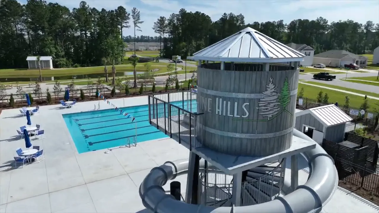 Aerial view of Pine Hills pool complex