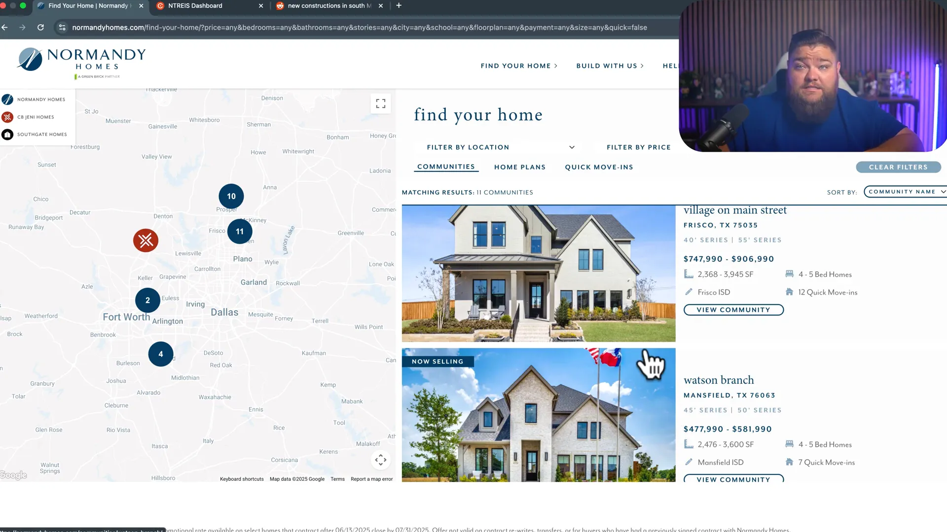 Normandy Homes communities and price ranges in northern DFW