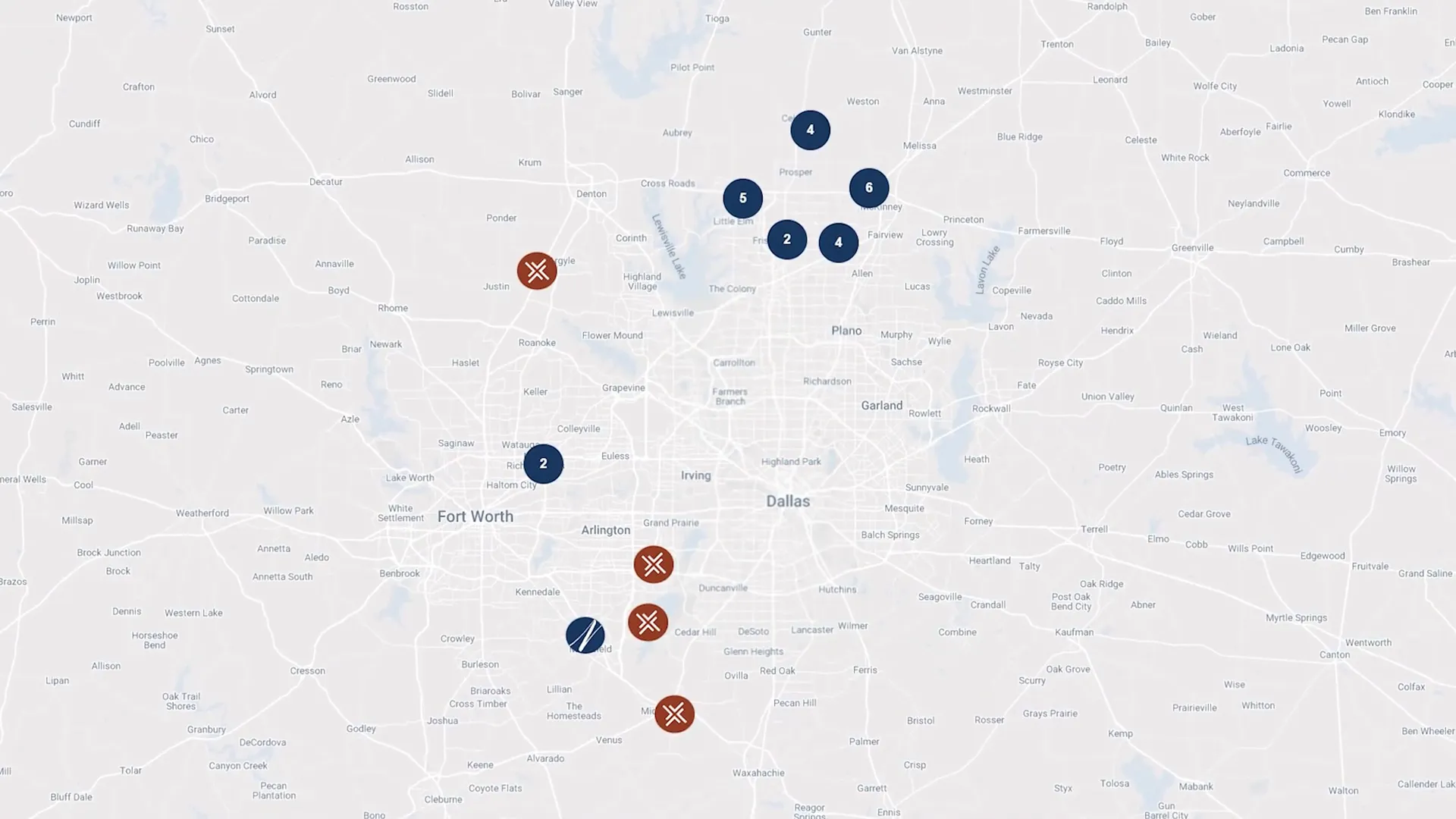Map showing Normandy Homes communities in northern DFW