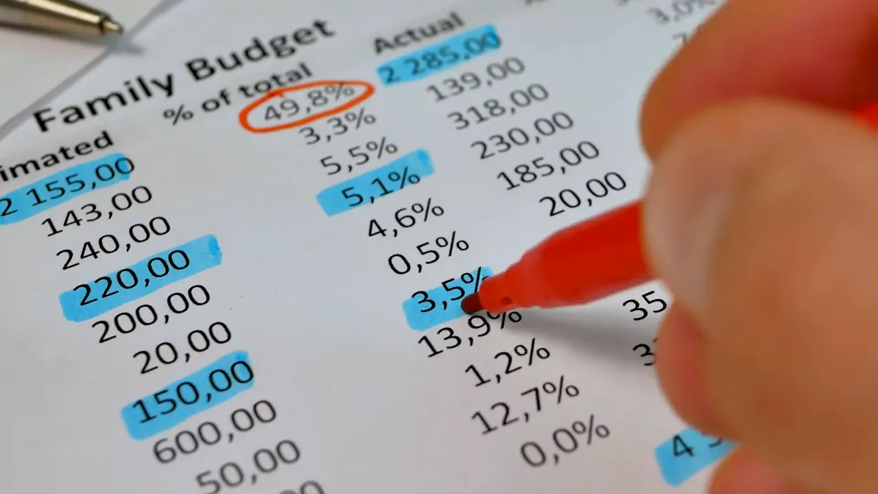 close up of family budget sheet with percentages circled in red marker