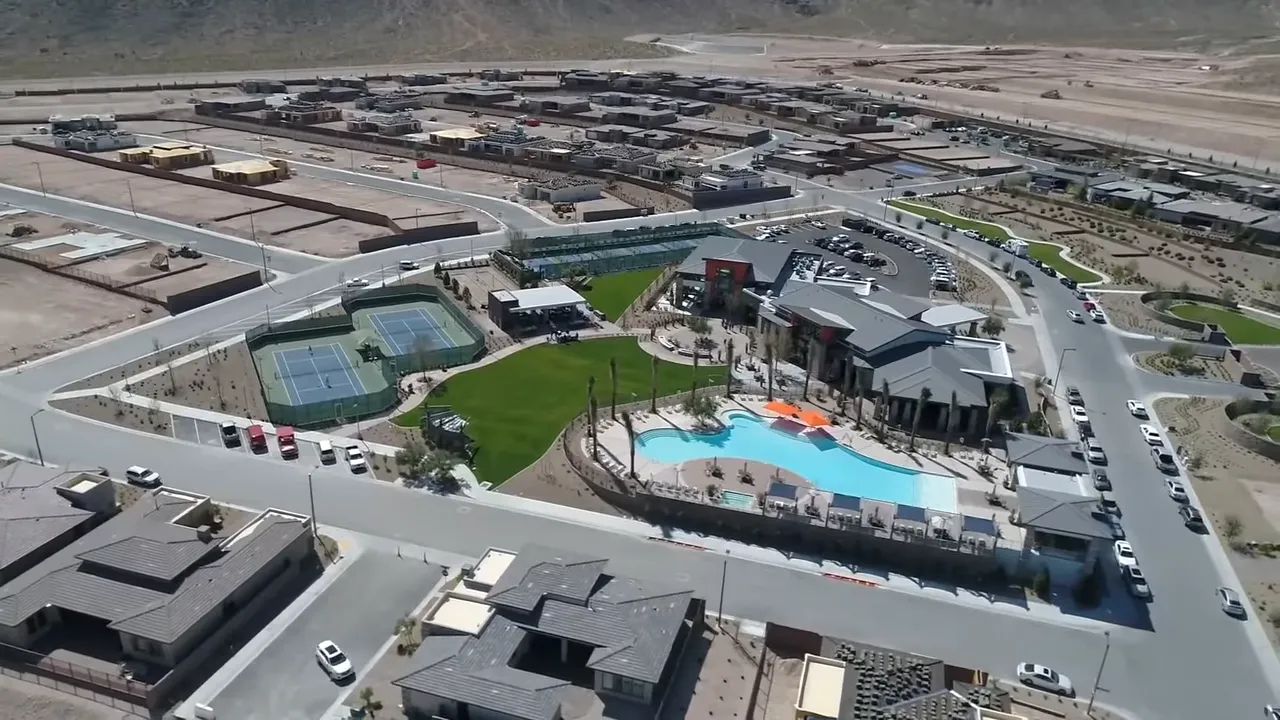 Aerial view of the Regency clubhouse resort pool and surrounding recreation spaces