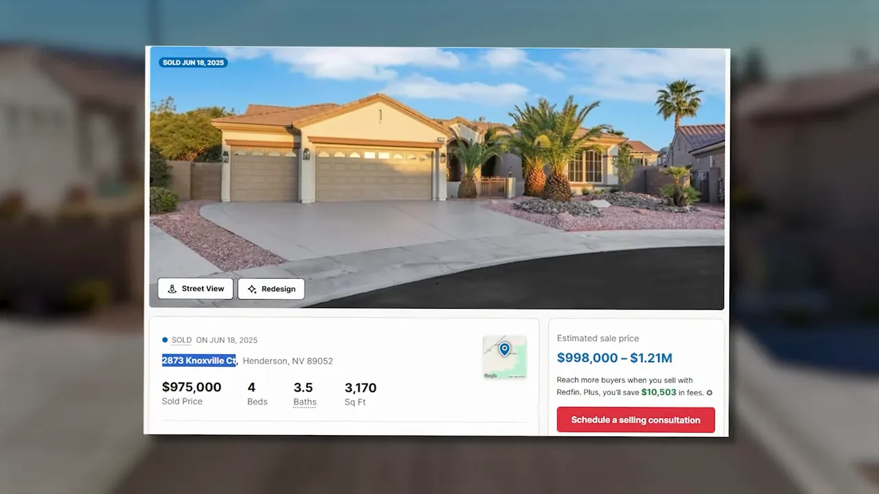 Real estate listing display showing a single-story Sun City Anthem home