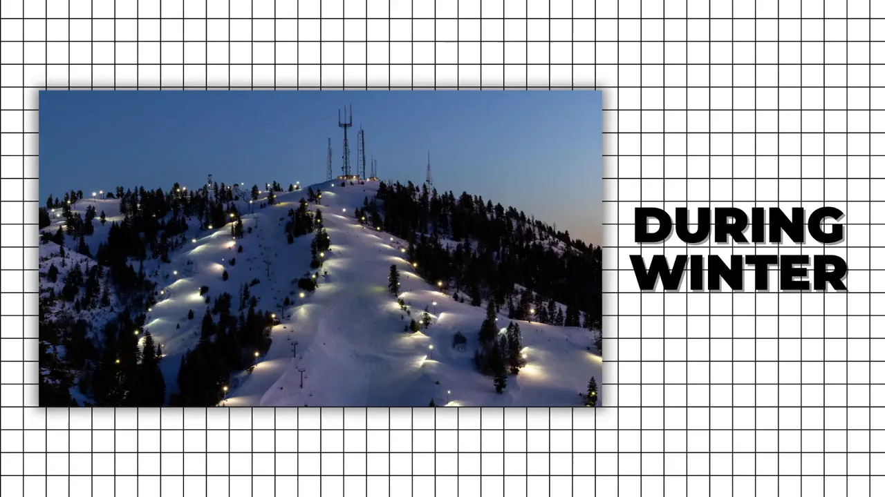 Bogus Basin snow and ski slope at night in Idaho